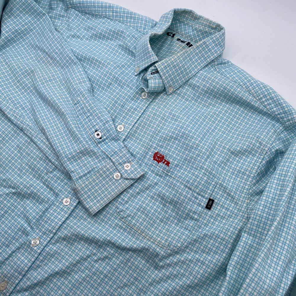 Cinch WRX FR Flame Resistant Work Shirt Men XL Blue Grid HRC-2 Western Button Up